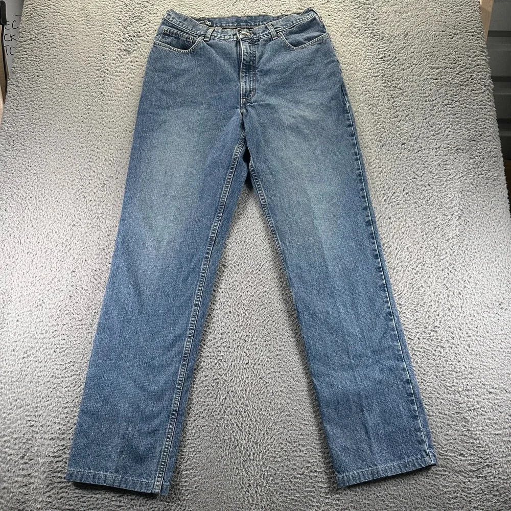 Lands' End Jeans Mens 35x35 Blue Cotton Denim Straight Faded Light Wash Workwear